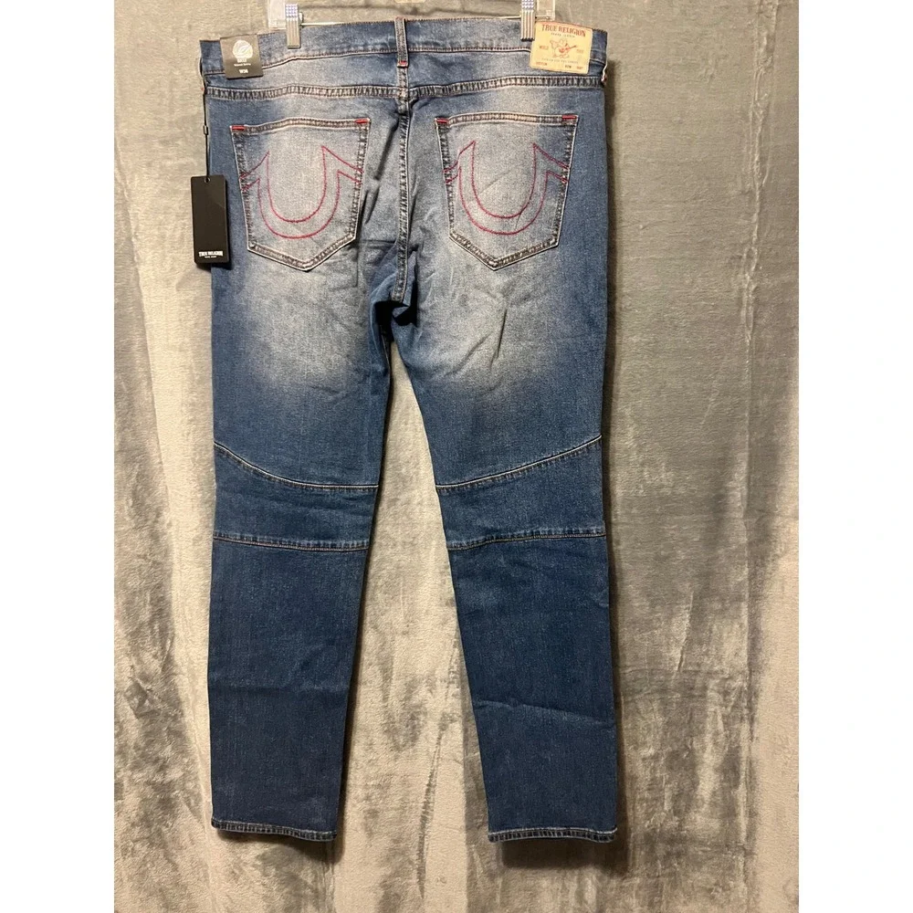 True Religion Rocco Relaxed Men's Jeans Blue‎ Wash Moto Style sexy 36 Fit 38/32